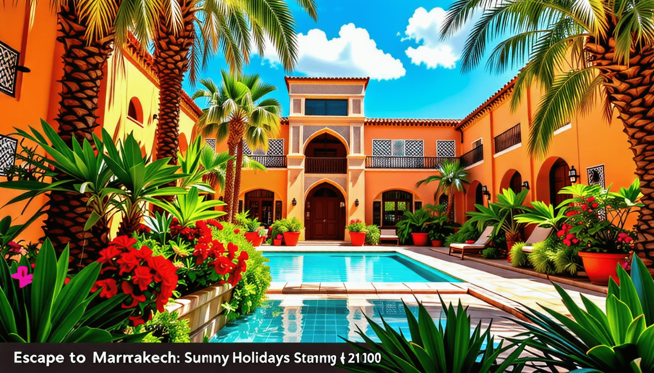 découvrez marrakech, la ville enchanteresse où le soleil brille toute l'année. profitez de vacances inoubliables à partir de 210 euros et plongez dans la richesse culturelle, la gastronomie savoureuse et les paysages époustouflants. évadez-vous et créez des souvenirs mémorables au cœur du maroc.