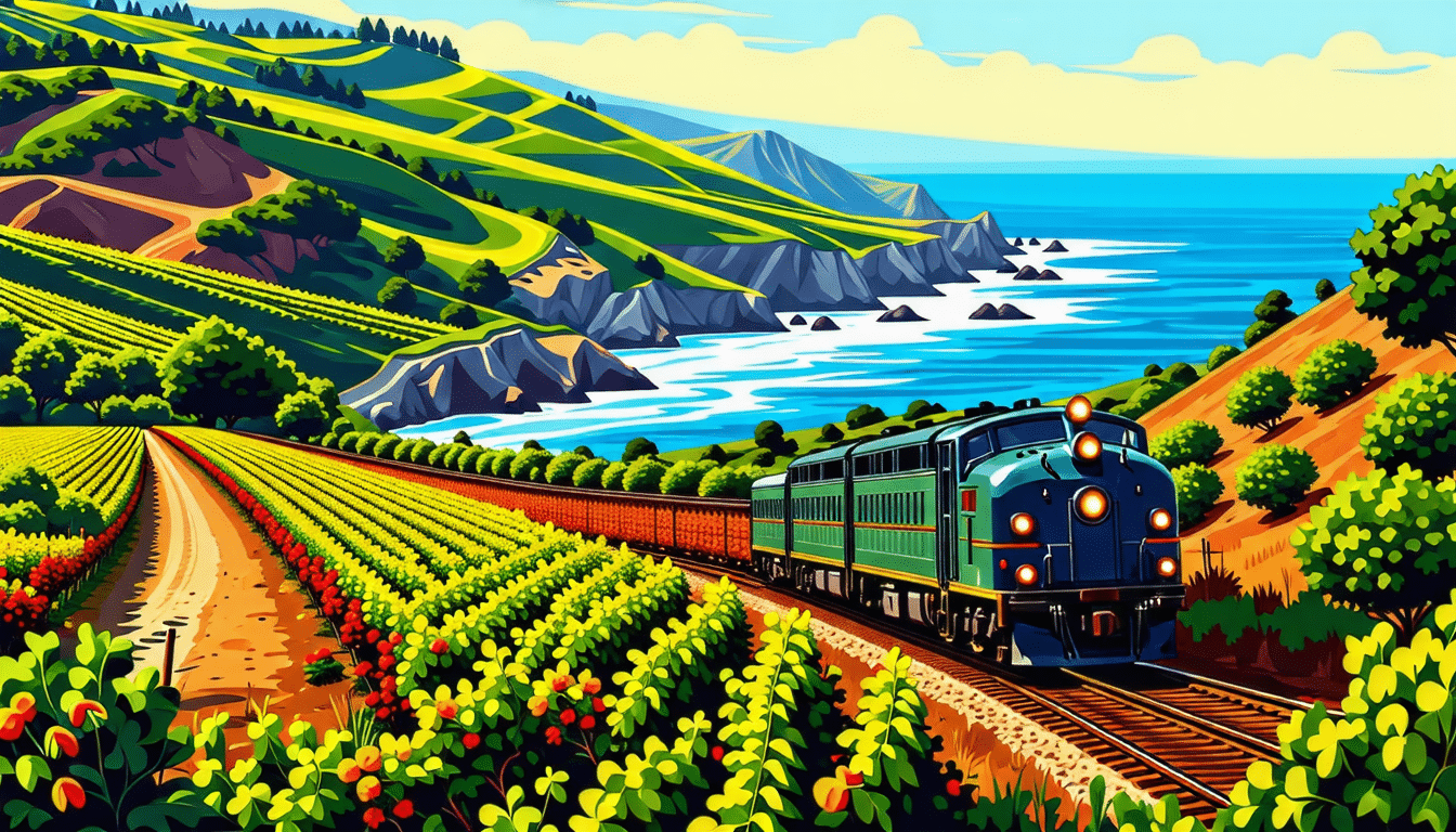 partez pour un voyage iconique en train à travers la californie, où les vignobles pittoresques de san francisco rencontrent la splendide côte pacifique de los angeles. un parcours inoubliable alliant paysages époustouflants et découvertes culturelles.
