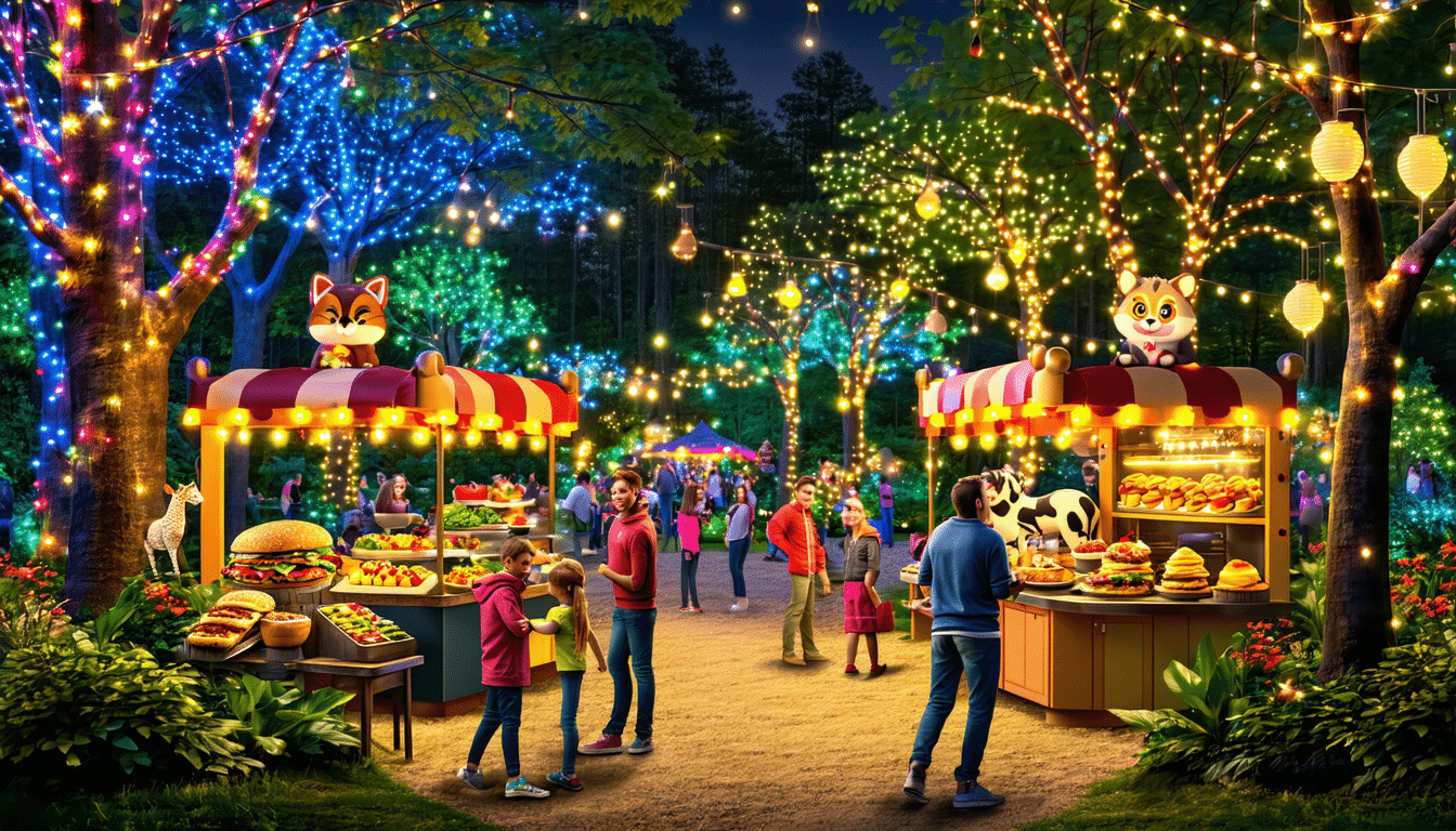 découvrez le plus grand zoo de nouvelle-angleterre qui se transforme en un incroyable pays des merveilles lumineuses. profitez de la magie des illuminations féériques tout en savourant des délices gastronomiques lors de cet événement festif inoubliable.