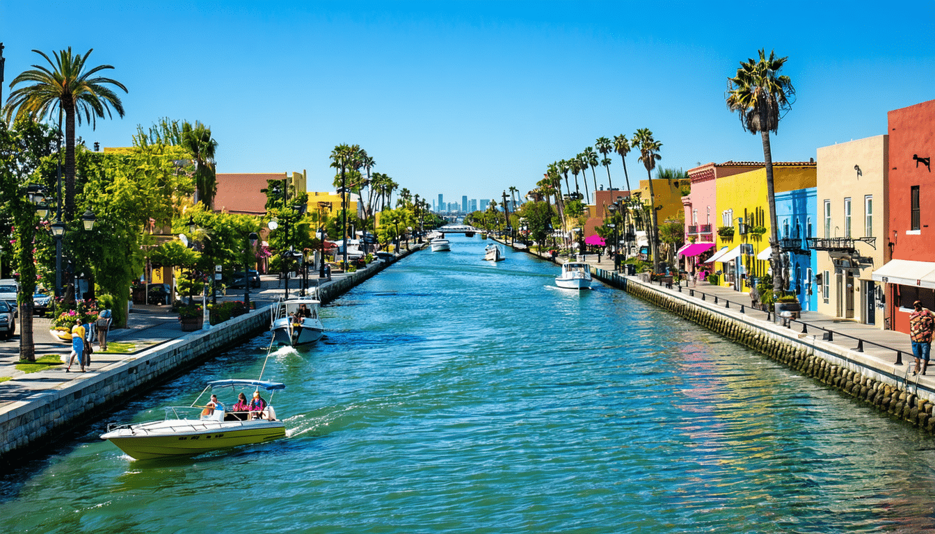 découvrez le charme unique de la 'venise d'amérique' à los angeles. promenez-vous le long de ses voies navigables pittoresques bordées de maisons colorées et profitez d'une escapade rafraîchissante au cœur de cette destination emblématique.