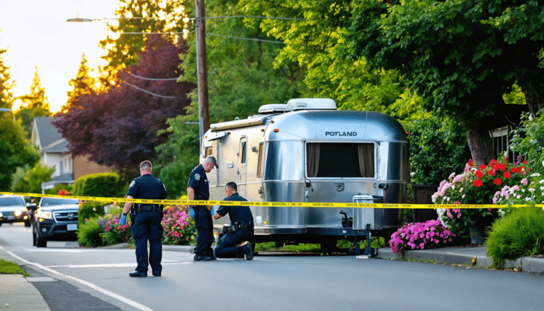 une enquête est en cours après la découverte tragique d'un homme décédé dans une remorque de voyage dans le sud-est de portland. les autorités examinent les circonstances entourant cet incident mystérieux pour déterminer les causes et les implications.