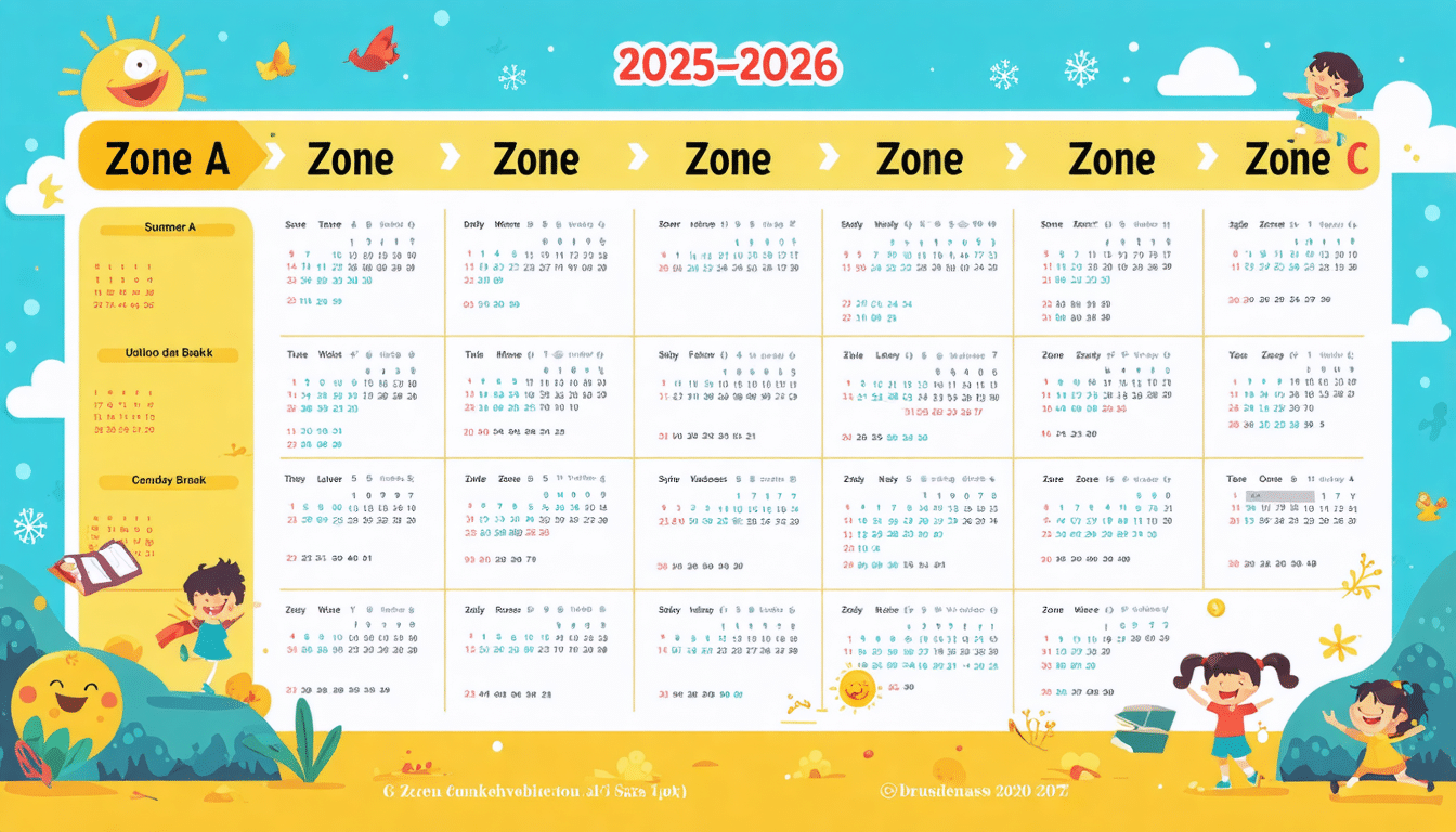 découvrez le calendrier des vacances scolaires 2025-2026 avec toutes les dates par zone géographique. planifiez vos congés et activités en fonction des vacances de vos enfants pour un emploi du temps harmonieux.