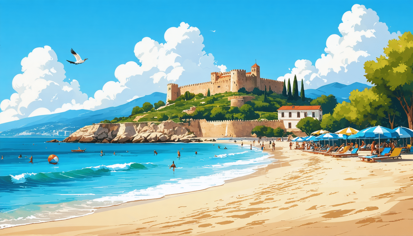 découvrez une magnifique station balnéaire en albanie, où vous pourrez profiter de la plus longue plage de la région, tout en étant émerveillé par une forteresse médiévale captivante qui veille sur ce paysage idyllique.