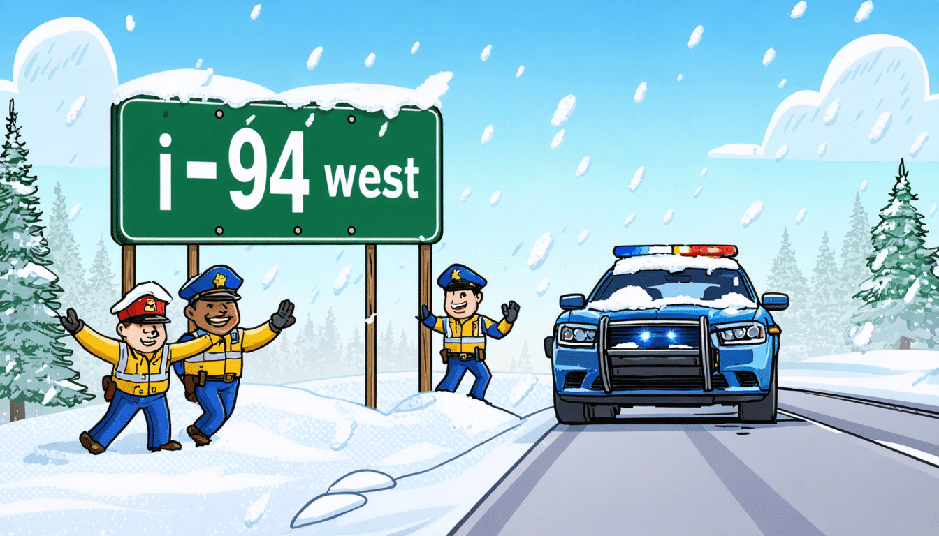 attention : la patrouille de l'état du wisconsin déconseille la circulation sur l'i-94 en direction ouest en raison de tempêtes de neige intenses. restez informé des conditions météorologiques et prenez les précautions nécessaires pour votre sécurité.