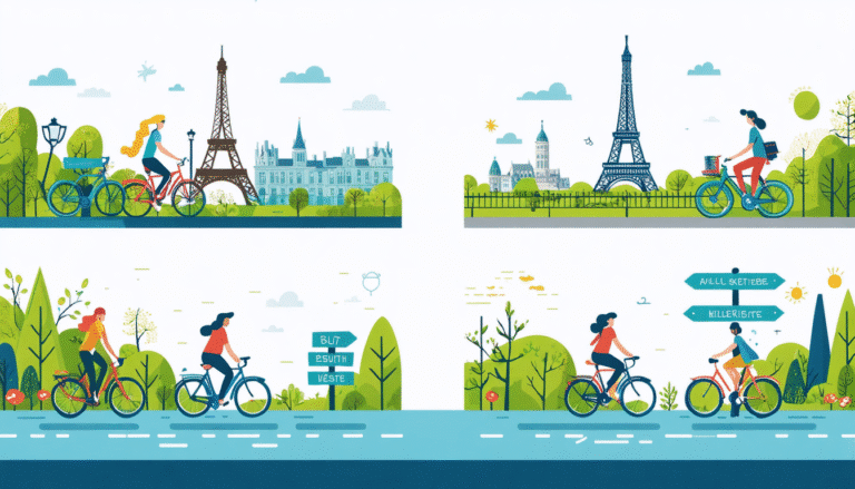 découvrez quatre parcours à vélo autour de paris, chacun menant vers une direction cardinales différente. échappez à l'agitation de la ville et explorez la beauté des paysages environnants tout en profitant d'une aventure inoubliable à deux roues.