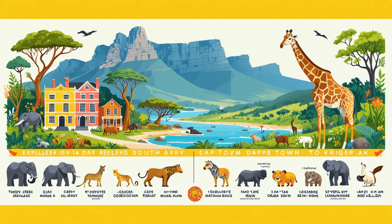 découvrez l'afrique du sud comme jamais auparavant avec notre itinéraire de 14 jours, vous guidant de cape town au parc kruger. profitez de conseils pratiques pour une aventure inoubliable, entre paysages époustouflants, culture riche et faune sauvage exceptionnelle.