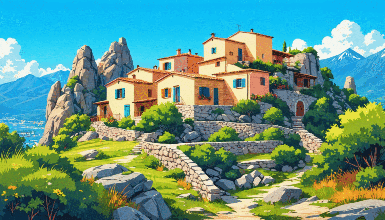 explorez un charmant village corse perché à 500 mètres d'altitude, où les maisons fusionnent harmonieusement avec les rochers environnants. plongez dans un paysage à couper le souffle et découvrez l'authenticité de la culture corse.