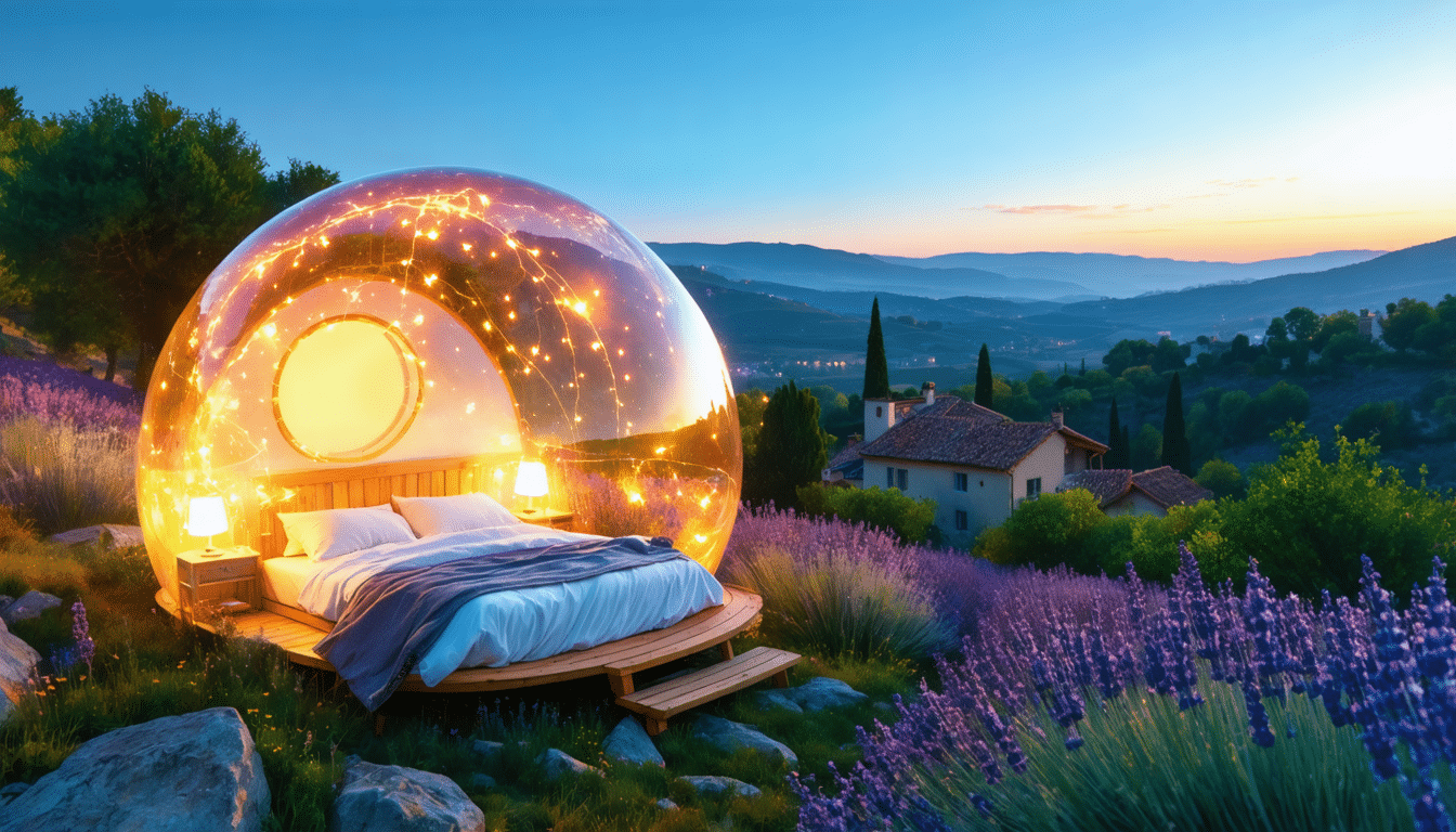 vivez une expérience inoubliable en drôme provençale avec une nuit dans une bulle transparente à partir de 81€ par personne. plongez dans la magie de la nature tout en bénéficiant du confort moderne dans un cadre enchanteur, où le ciel étoilé devient votre plafond.