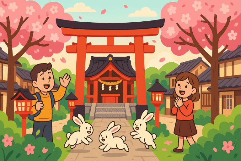 découvrez un quartier enchanteur au cœur de kyoto, où un sanctuaire célébré rend hommage au shintoïsme et aux adorables lapins. une fusion parfaite de tradition et de nature vous attend !