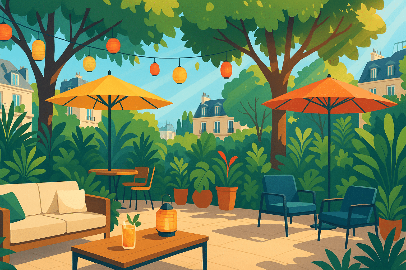 plongez dans l'univers rafraîchissant de nos terrasses oasis à paris. cet été, profitez de moments de détente et de convivialité dans des espaces verts et apaisants, idéaux pour échapper à la chaleur tout en savourant l'ambiance parisienne.