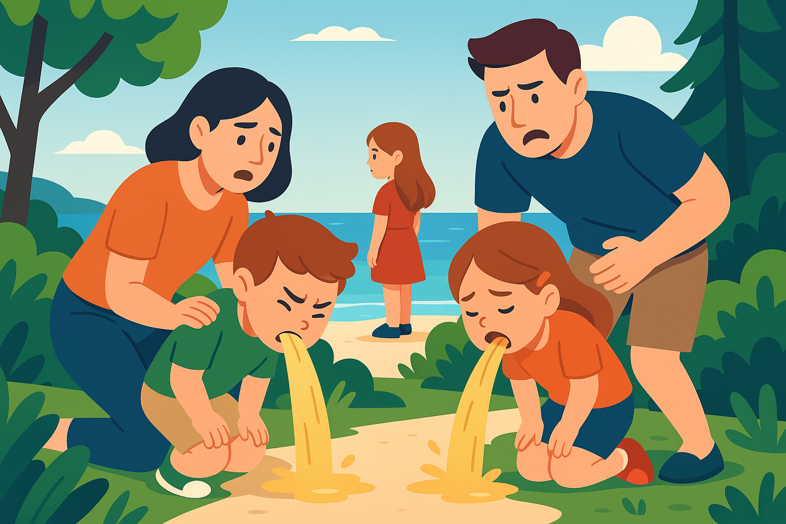 découvrez les aventures pleines de rebondissements d'une famille en vacances, jonglant entre les vomissements inattendus et les préoccupations pour la petite isolée. une réflexion touchante sur la parentalité et les défis du voyage en famille.