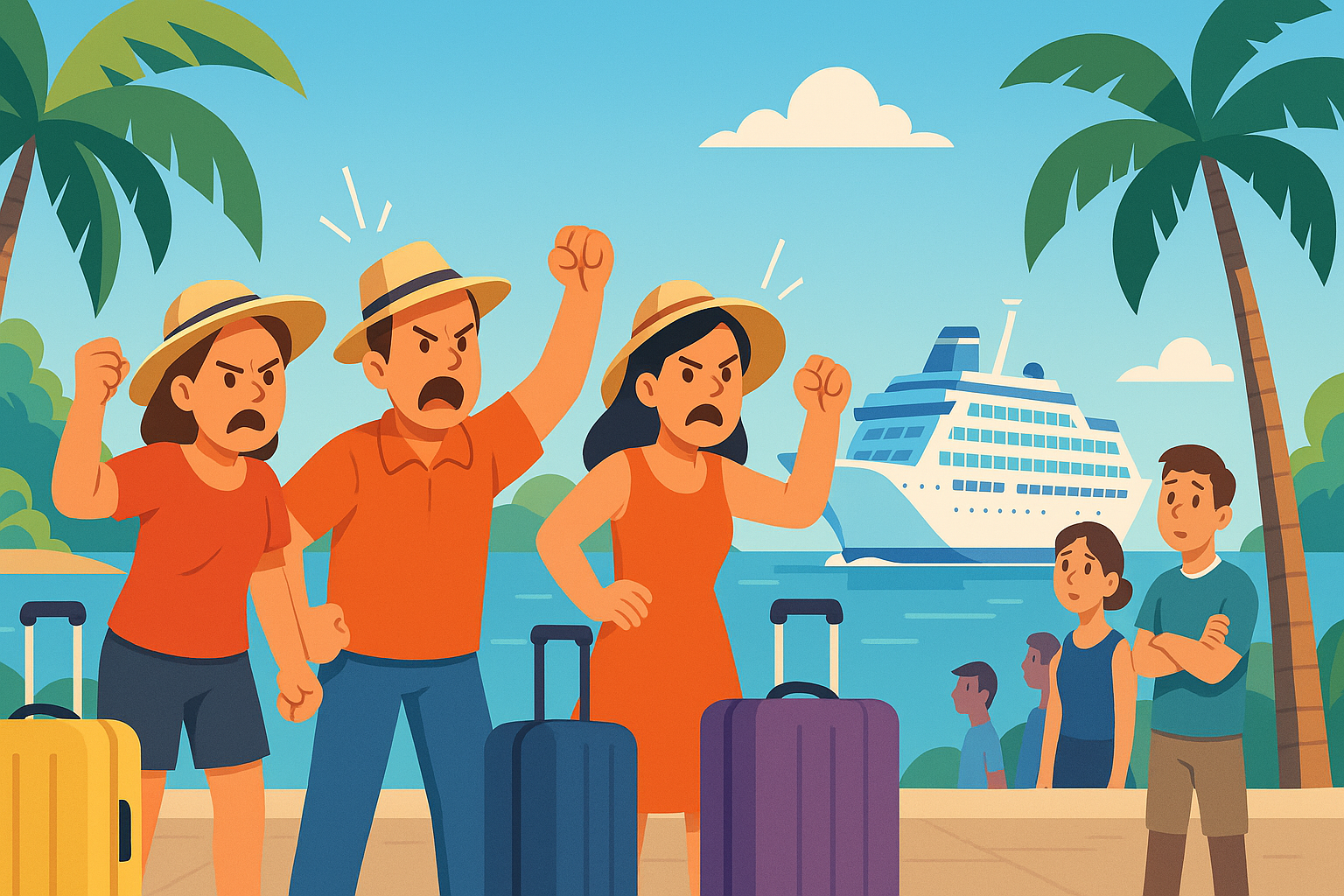 découvrez l'histoire poignante de vacanciers en colère qui se retrouvent sans croisière suite à la faillite d'une agence de voyage. un récit touchant sur les déceptions d'un rêve de voyage brisé.