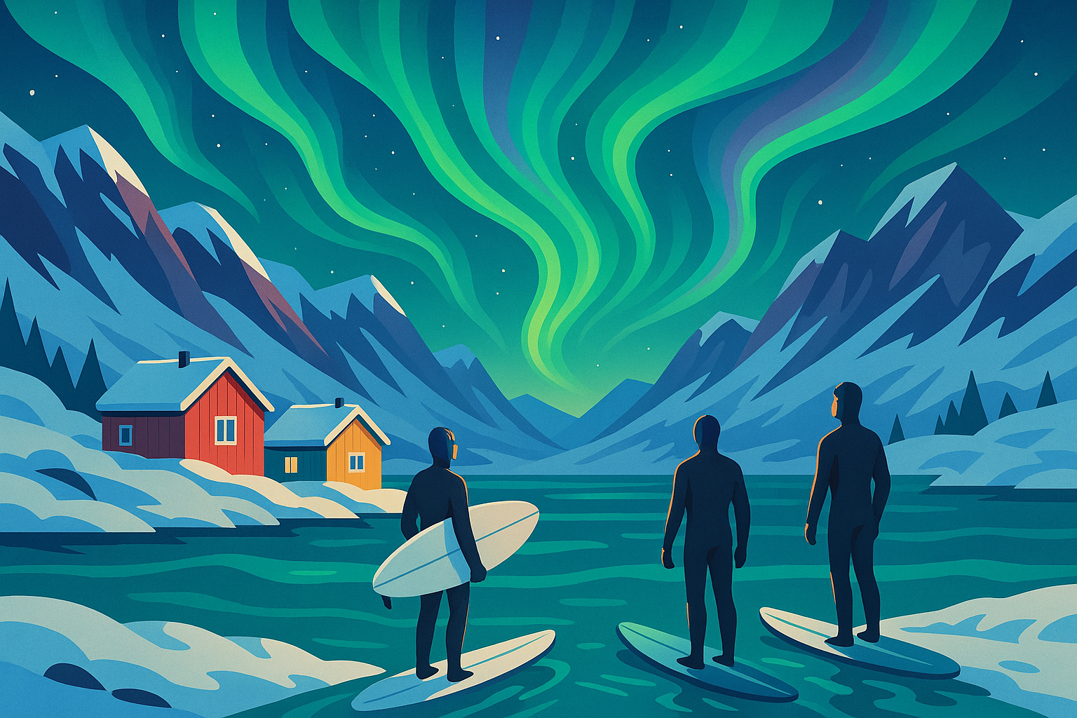 à unstad, village polaire des lofoten, les surfeurs domptent les vagues arctiques sous les aurores boréales. conseils, saison idéale et meilleurs spots.