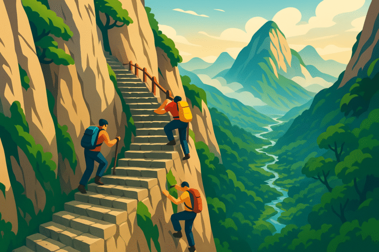 découvrez le mont hua, un sommet légendaire de chine célèbre pour ses milliers de marches abruptes et ses sentiers vertigineux. partez à l’assaut d’une des randonnées les plus dangereuses et spectaculaires du monde, réservée aux aventuriers en quête de sensations fortes.