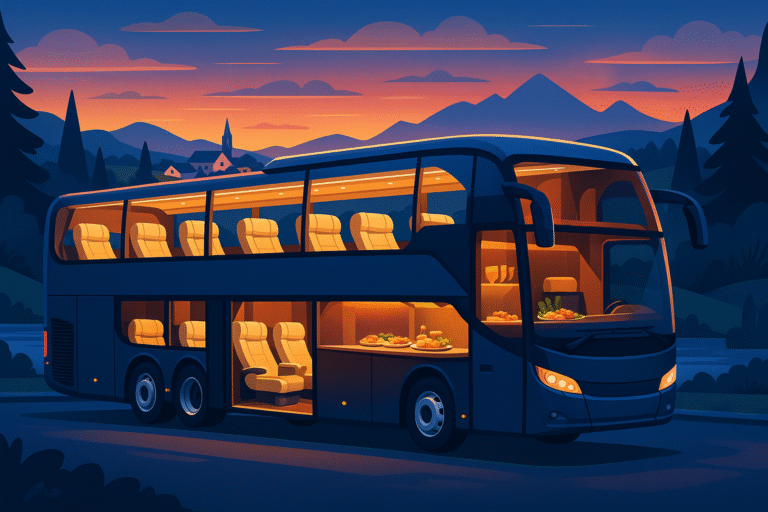 voyagez en europe avec style grâce au bus de luxe à deux niveaux : profitez de sièges entièrement inclinables, du wi-fi gratuit et d’un bar à snacks pour un trajet nocturne confortable et relaxant. réservez votre expérience unique dès maintenant !