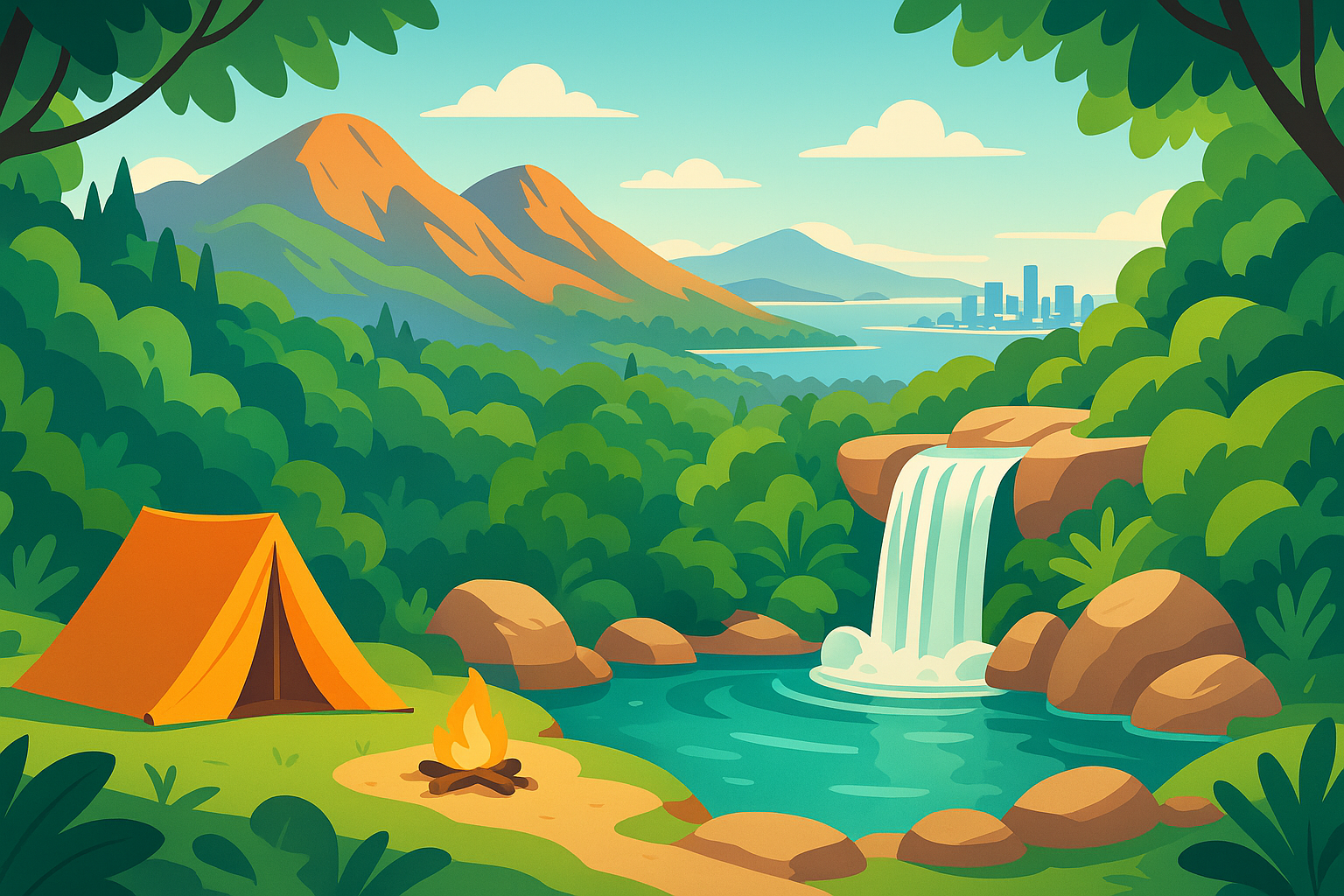 découvrez un camping idyllique en californie, niché dans les montagnes surplombant san diego. profitez d'une piscine naturelle spectaculaire formée par une chute d'eau, pour une expérience unique en pleine nature.