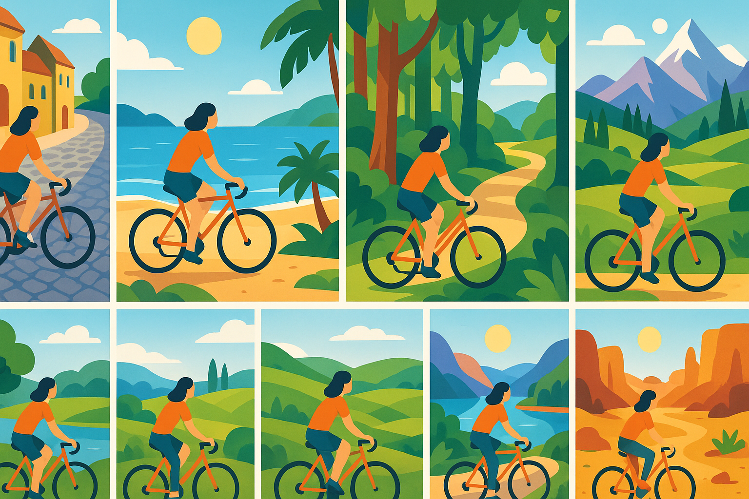 embarquez avec terri pour un voyage unique et découvrez 12 balades à vélo inoubliables, des ruelles pavées aux superbes rivages, à travers les plus beaux paysages du monde.
