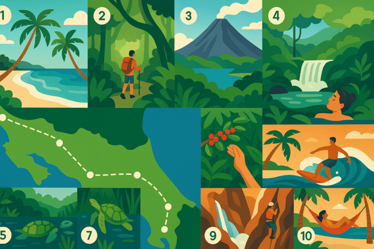 découvrez notre guide détaillé pour explorer le costa rica en 10 jours : un itinéraire jour par jour pour profiter pleinement des merveilles naturelles, aventures et paysages exceptionnels du pays. parfait pour un voyage inoubliable !