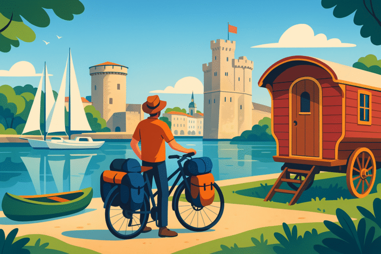 après sept années d'aventures à vélo, canoë et roulotte, il fait une pause bien méritée à la rochelle pour découvrir ses charmes et son ambiance unique.