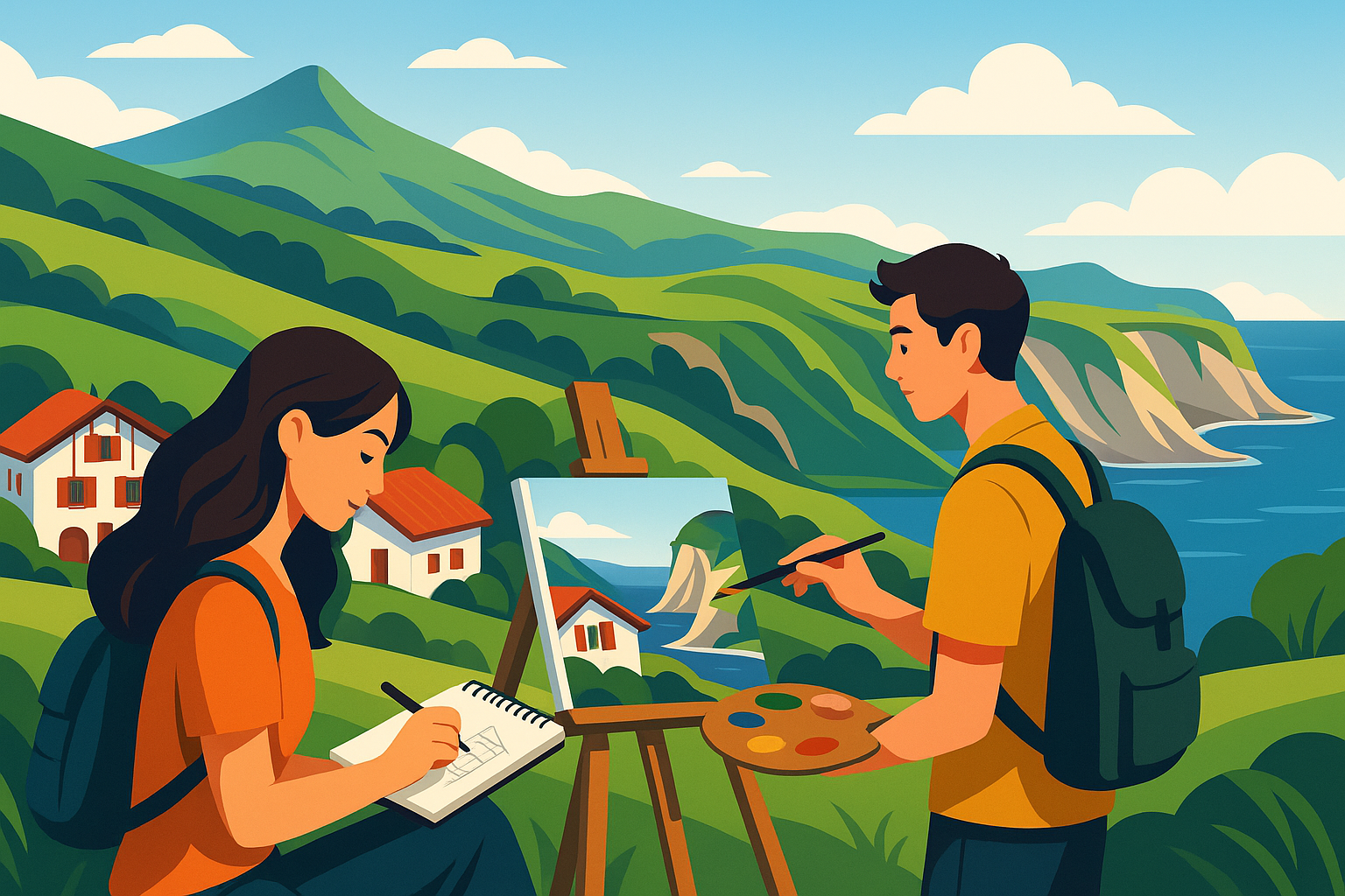 découvrez l'odyssée artistique de deux jeunes passionnés qui sublimement le patrimoine local du pays basque, voyageant seuls pour capturer et partager la beauté authentique de cette région unique.