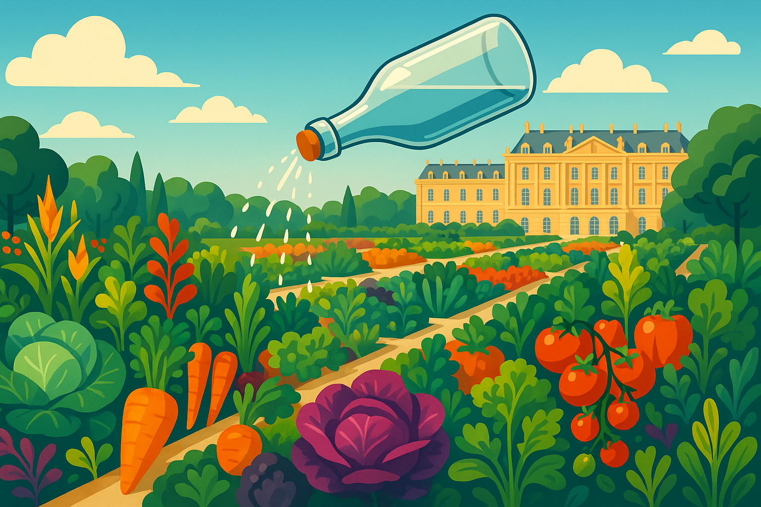 découvrez un potager royal unique à paris, qui émerveille avec ses 650 variétés de plantes, ingénieusement irriguées grâce à une bouteille renversée, alliant tradition et innovation pour un jardin exceptionnel.